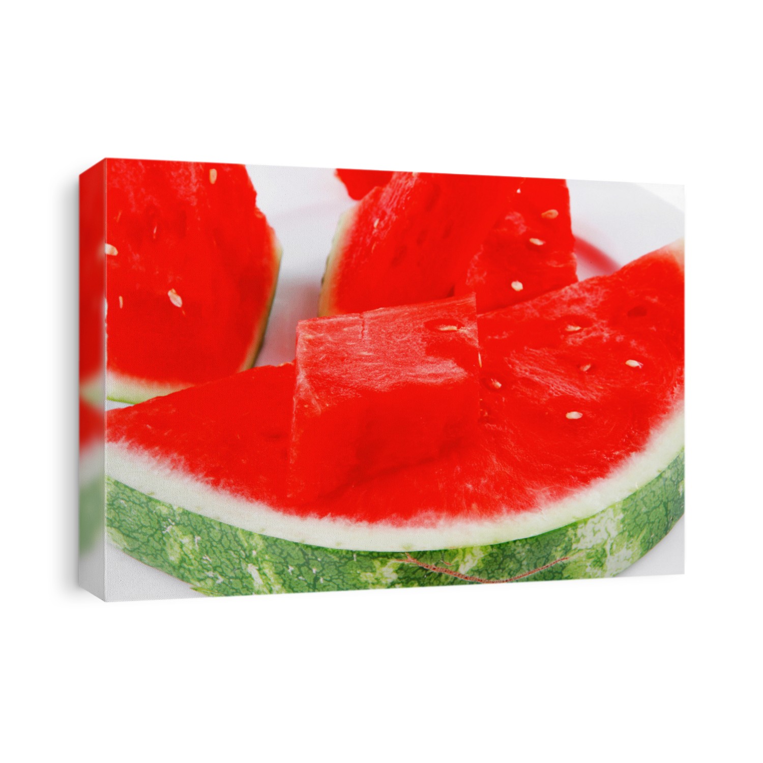 red raw watermelon pieces on white plate