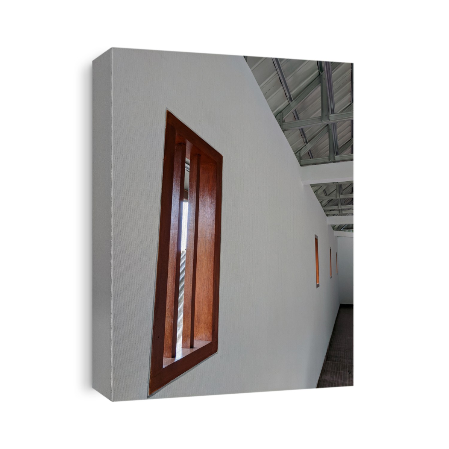 minimalist windows made of wood with natural gloss paint. mounted on the wall with a clean white paint color