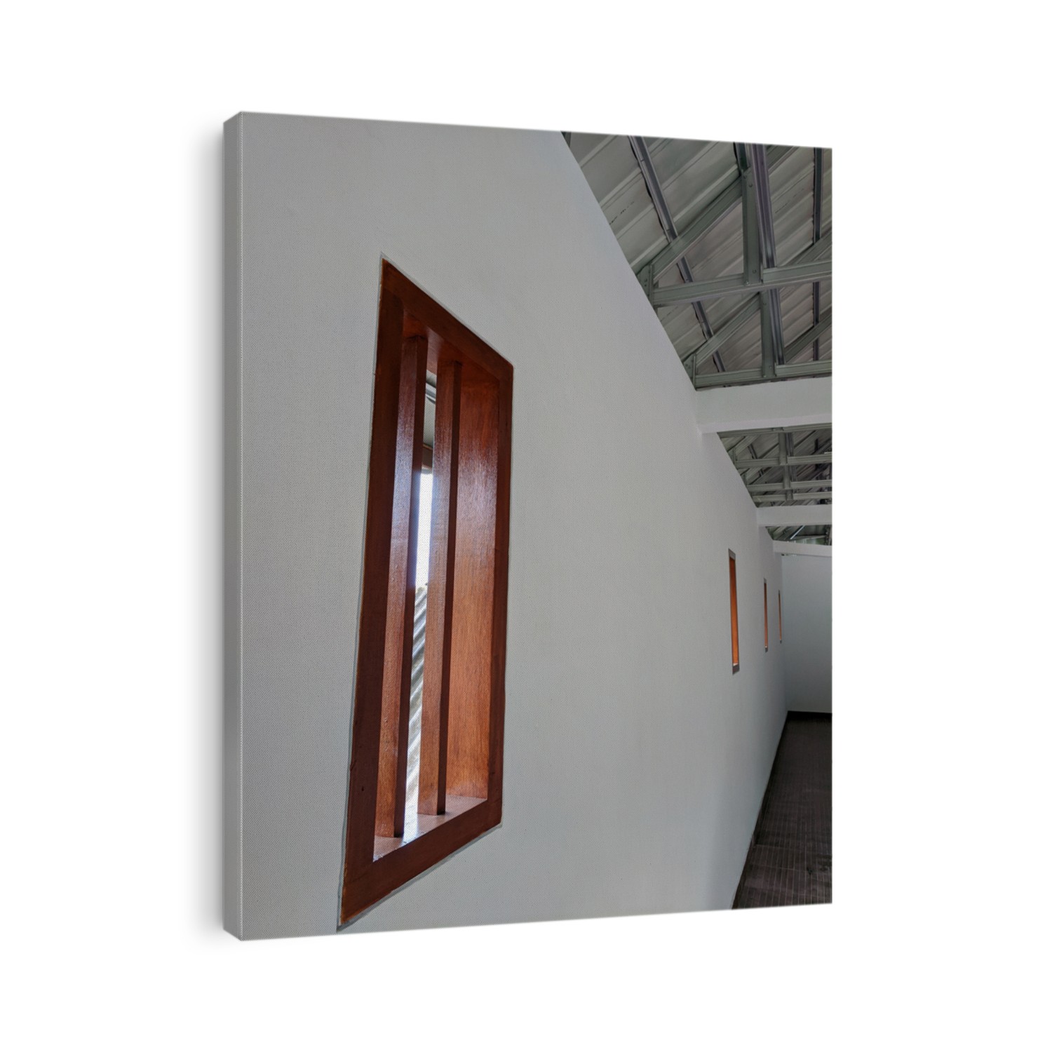 minimalist windows made of wood with natural gloss paint. mounted on the wall with a clean white paint color