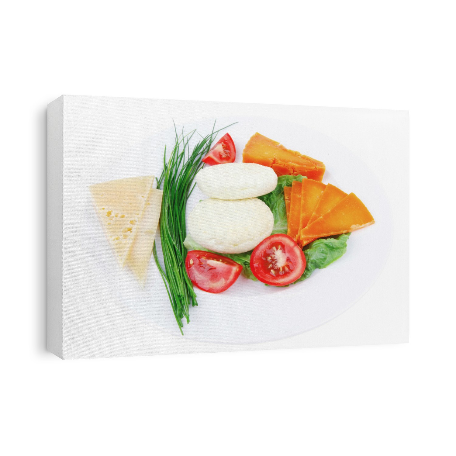 fresh aged cheese parmesan roquefort and gruyere with soft feta on plate with isolated over white background